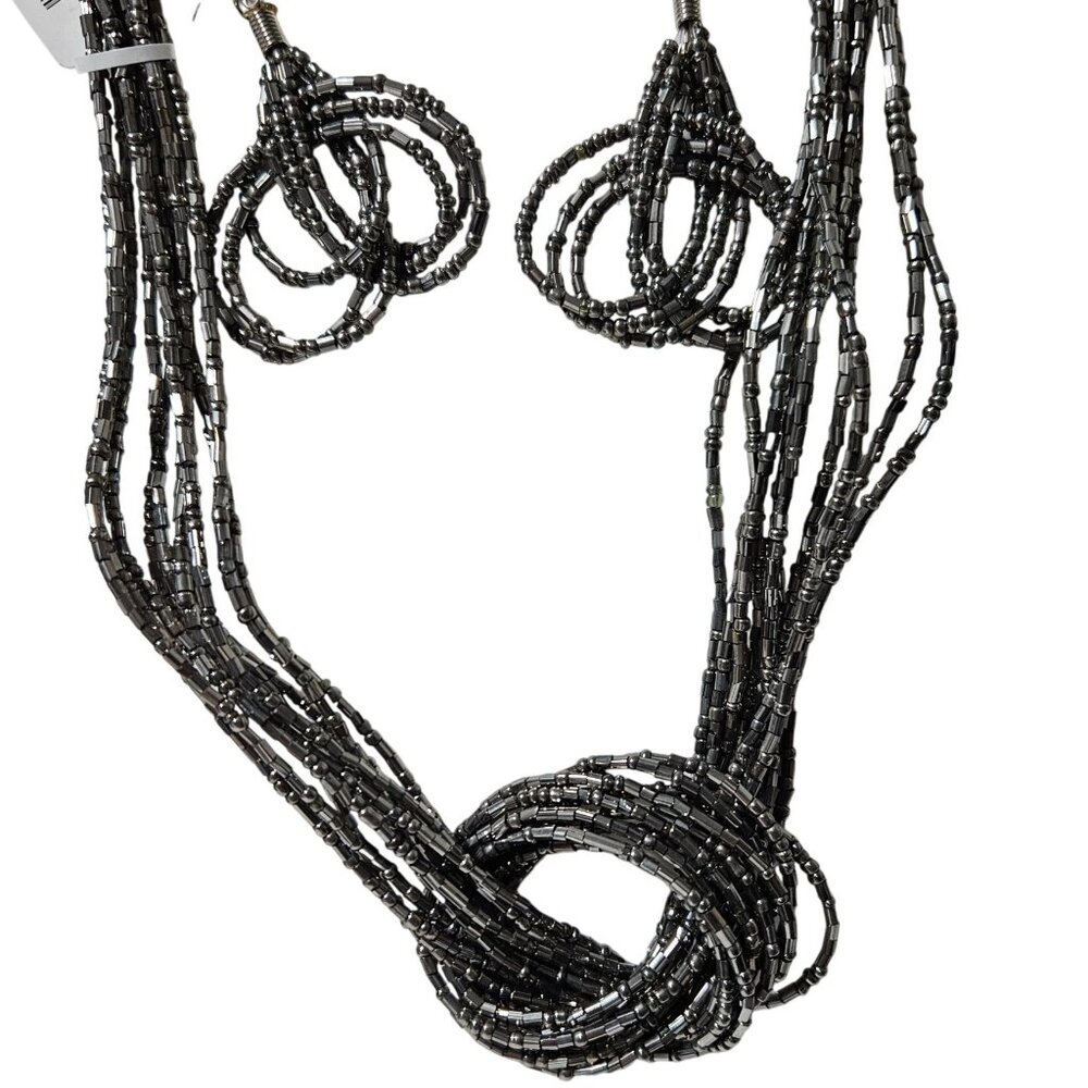 Handcrafted Elegant Silver Seed Bead Necklace and Earrings Set Fashion Jewelry